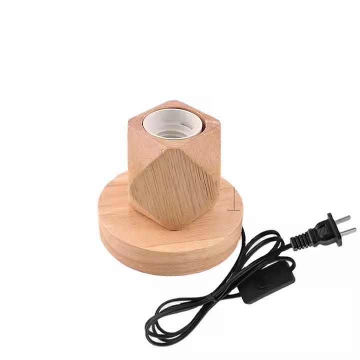 Wooden Slot Socket Screw Bulb Solid Wood Lamp Base Beech Light Base W/ Plug E27 Customized Night Light Holder for LED Light